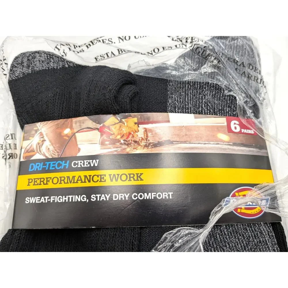 DICKIES Dri-Tech Performance Work Crew Socks Men Black 5 Pair NEW
